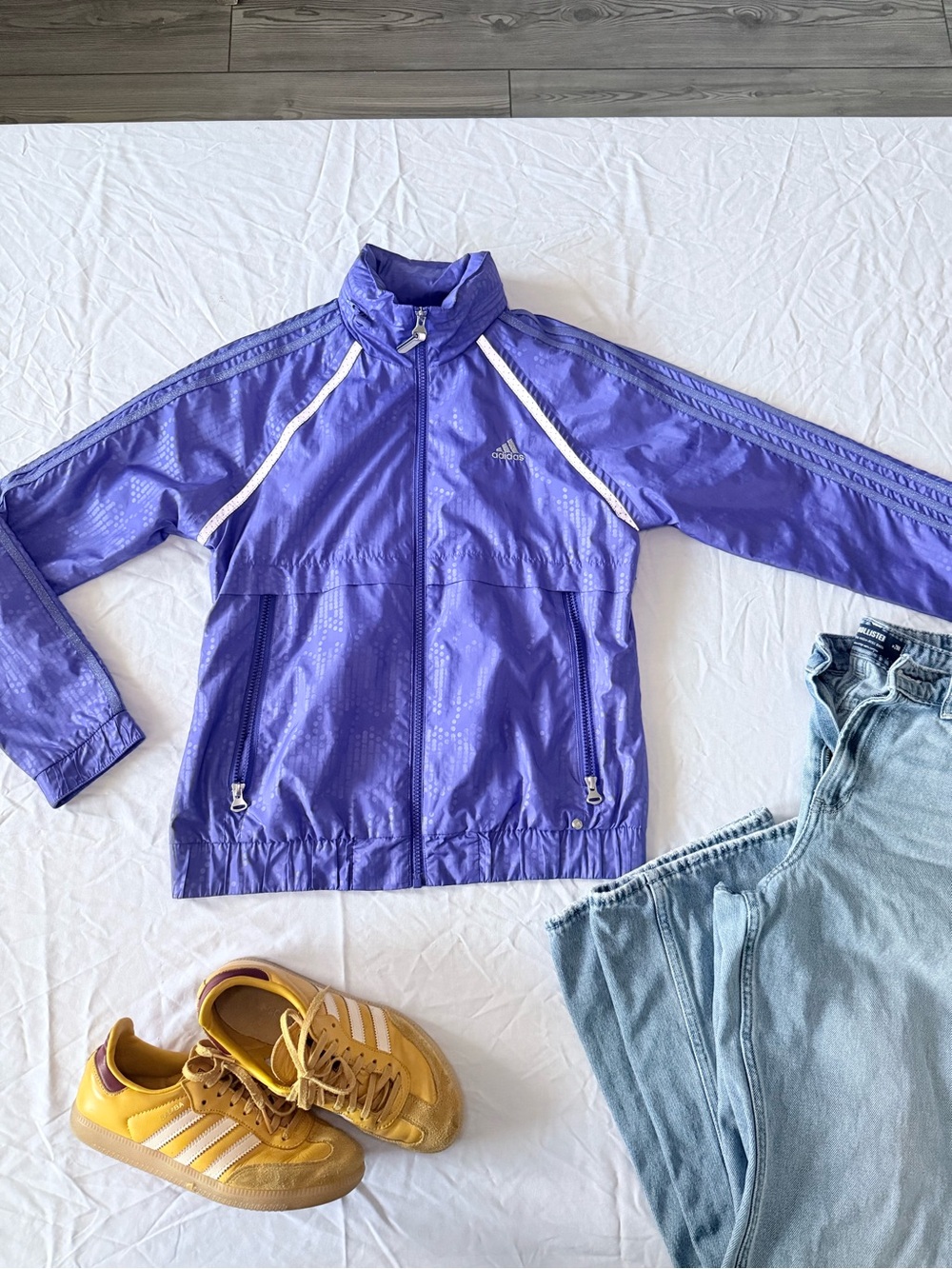 Adidas Women’s Purple Lightweight Track Jacket with White and Silver Accents